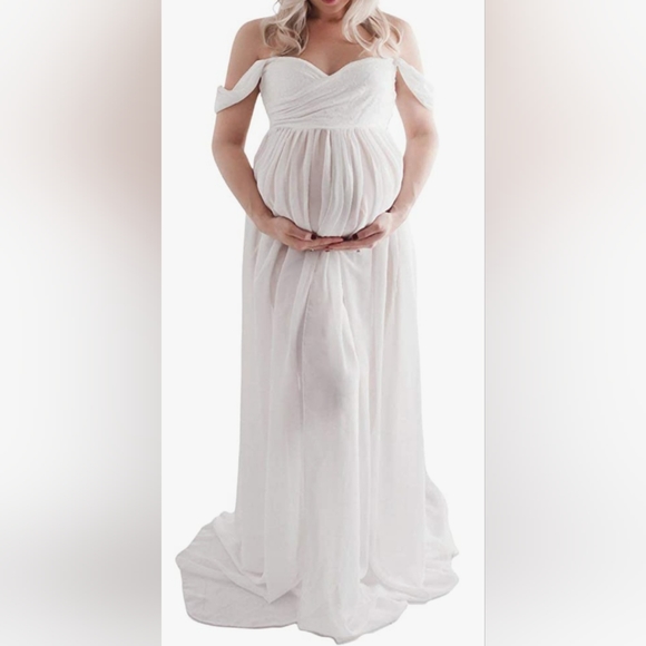 Great Photoshoot Maternity Dress Off the Shoulder Chiffon Long Gown XL - Picture 2 of 12